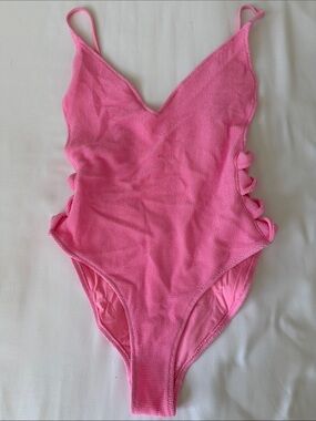 Pink One-Piece Swimsuit with Side Cutouts M